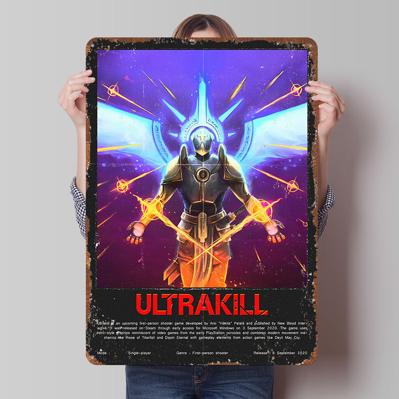 Retro Gaming Bar - Poster Metallico del Gioco Ultrakill, Arte
